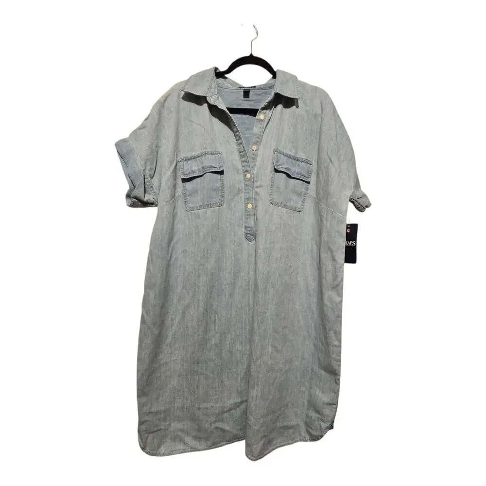 Chaps‎ NWT Chambray Shirt Dress Women's Plus 2X Blue Preppy Cottagecore Western
